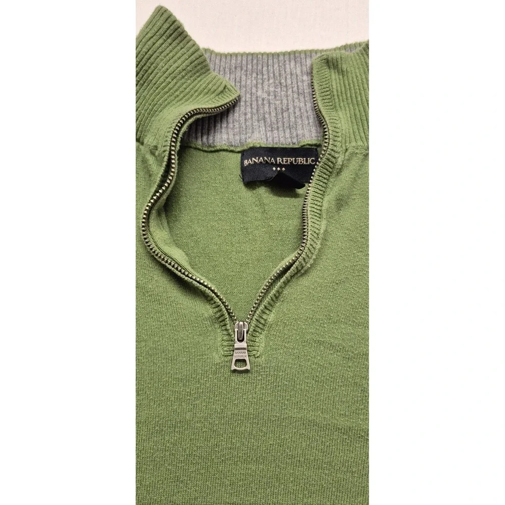 Banana Republic men's green 1/4 zip pullover tight knit sweater sz M 100% cotton